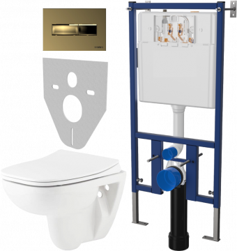 Комплект Унитаз подвесной Seramiksan Petite + Крышка AG50006 с микролифтом + Инсталляция DIWO + Кнопка 7325 золотая