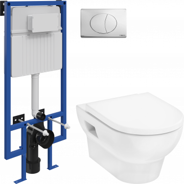 Комплект Унитаз подвесной Hansgrohe GladeLake S безободковый, с микролифтом + Инсталляция STWORKI + Кнопка 230822 хром глянцевый