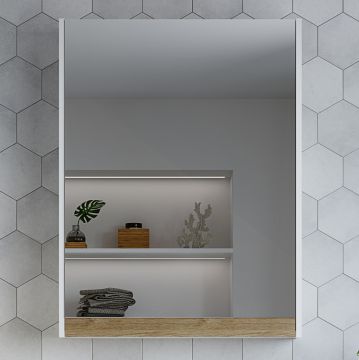 Зеркало-шкаф STWORKI Стокгольм R 60 белое, под дерево, прямоугольное, в скандинавском стиле, правое