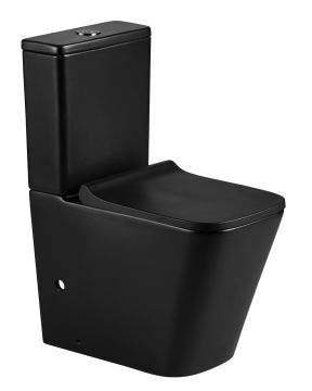 Унитаз-компакт Azario Quadro 605x340x810 напольный, безободковый с сидением микролифт и арматурой, чёрный матовый (AZ-2175-MB)