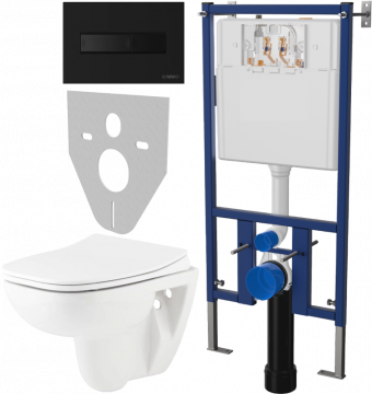 Комплект Унитаз подвесной Seramiksan Petite + Крышка AG50006 с микролифтом + Инсталляция DIWO + Кнопка 7323 черная матовая
