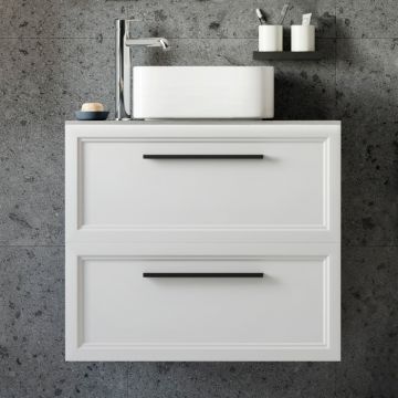 Тумба с раковиной STWORKI Эстерсунд 75, белая матовая, роверелла с отверстием под смеситель в столешнице