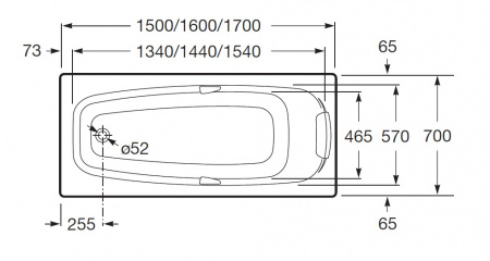 Ванна акриловая Roca SURESTE прямоугольная 150х70