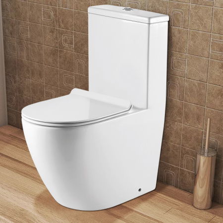 Унитаз-моноблок AZARIO MORANO 680x370х830 напольный, безободковый, в комплекте с сиденьем дюропласт микролифт, белый (AZ-1001)