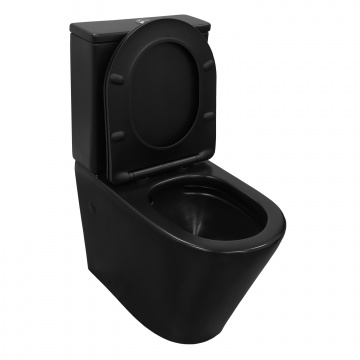 Унитаз-компакт Azario Black Queen 370х605х800 безободковый, с быстросъемным сиденьем микролифт, черный матовый (AZ-8380)