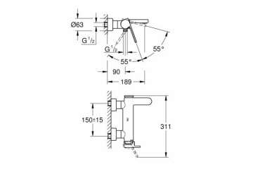 Смеситель для ванны Grohe Plus Хром (33553003)