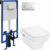 Комплект Унитаз подвесной Hansgrohe CreekTide Q безободковый, с микролифтом + Инсталляция STWORKI + Кнопка 230822 хром глянцевый