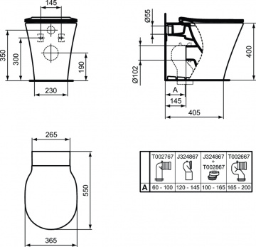 Унитаз приставной Ideal Standard CONNECT AIR AquaBlade® горизонтальный выпуск, белый (E004201)