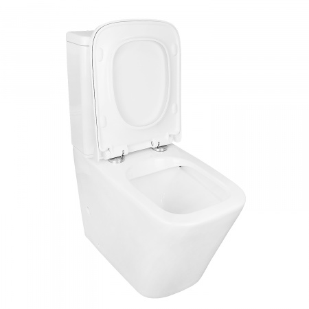 Унитаз-компакт Azario Quadro 605x340x810 напольный, безободковый с сидением микролифт и арматурой, белый (AZ-2175)