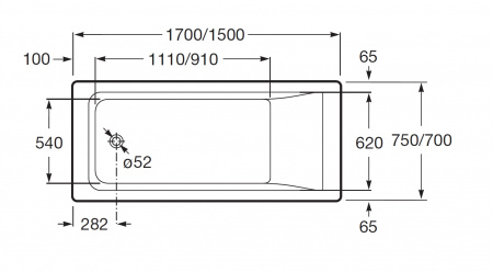 Ванна акриловая Roca Easy прямоугольная 170x75 x45