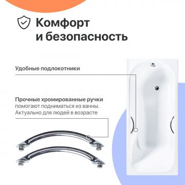 Чугунная ванна DIWO Ярославль Ярославль 180x80 см, с ножками, с ручками
