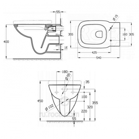 Унитаз подвесной Roca DEBBA Round Rimless (7.3469.9.L00.Y)