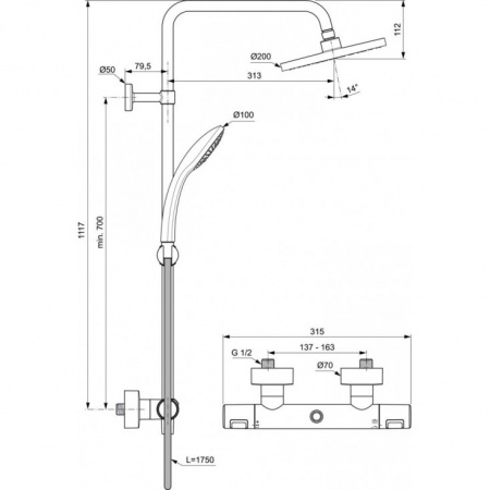 Душевая колонна Ideal Standard Ceratherm T25 200 мм (A7545XG)