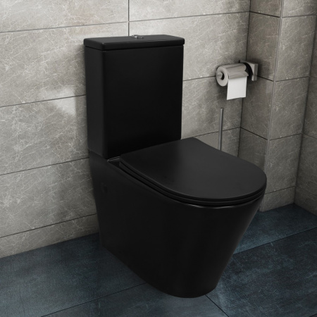 Унитаз-компакт Azario Black Queen 370х605х800 безободковый, с быстросъемным сиденьем микролифт, черный матовый (AZ-8380)
