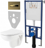 Комплект Унитаз подвесной Seramiksan Petite + Крышка AG50006 с микролифтом + Инсталляция DIWO + Кнопка 7325 золотая