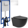 Комплект Унитаз подвесной Aqueduto Ovo OVO0140 безободковый, с микролифтом, черный матовый + Инсталляция STWORKI + Кнопка Хельсинки 500470 белая