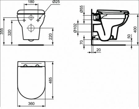 Комплект инсталляции Ideal Standard Exacto с крышкой-сиденьем микролифт (X042601)