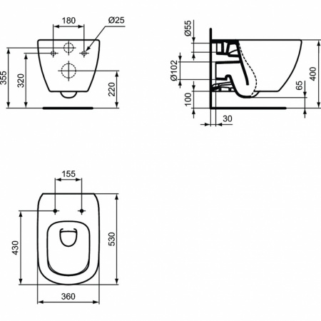 Комплект унитаза с инсталляцией Ideal Standard Tesi Aqua Blade с сиденьем Микролифт и Черной матовой клавишей смыва (T3868V1/115A6)