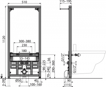 Инсталляция Alca plast для биде, черный (A105/1120)