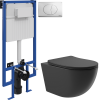 Комплект Унитаз подвесной Aqueduto Ovo OVO0140 безободковый, с микролифтом, черный матовый + Инсталляция STWORKI + Кнопка 230822 хром глянцевый