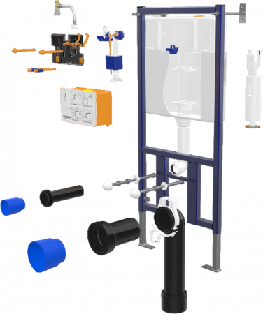Комплект Унитаз подвесной Aqueduto Macio MAC0130 безободковый, с микролифтом, серый матовый + Инсталляция DIWO + Кнопка 7323 черная матовая
