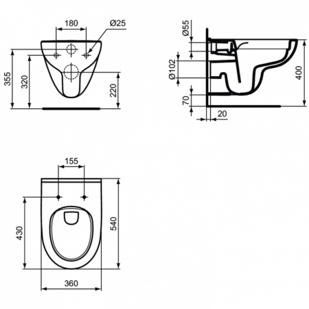 Унитаз подвесной Ideal Standard i.life A безободковый, технология RimLS+, глубокий смыв. (T471601)