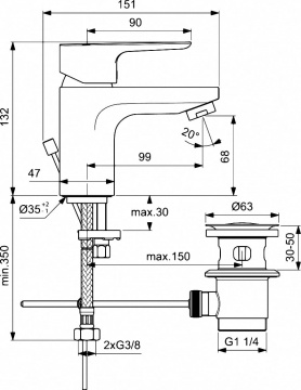 Смеситель для раковины Ideal Standard CERAPLAN III SLIM  с металлическим донным клапаном, хром (BC559AA)