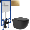 Комплект Унитаз подвесной Aqueduto Ovo OVO0140 безободковый, с микролифтом, черный матовый + Инсталляция STWORKI + Кнопка Хельсинки 500474 золотая матовая