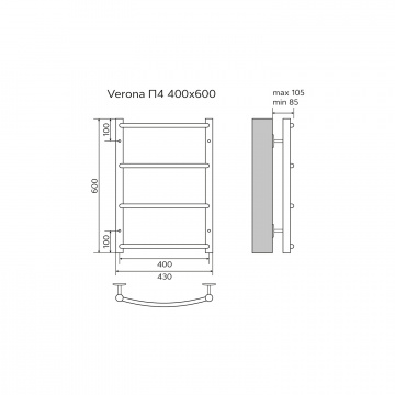 Полотенцесушитель водяной AZARIO VERONA 400/600 4 секции, нижнее/диагональное подключение, 1/2", хром (AZ04146)