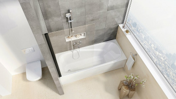 Шторка на ванну Ravak Pivot PVS1-80 стекло Transparent,  профиль Черный (79840300Z1)