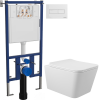 Комплект Унитаз подвесной Aqueduto Macio MAC0120 безободковый, с микролифтом, белый матовый + Инсталляция DIWO + Кнопка 7320 белая